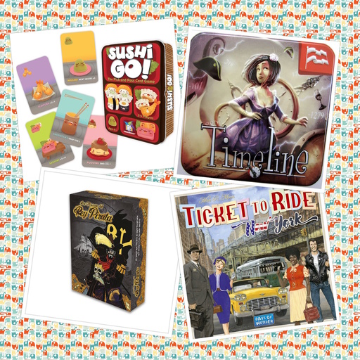 Sushi Go, Timeline, Los Tesoros del Rey Pirata y Ticket to Ride: New York